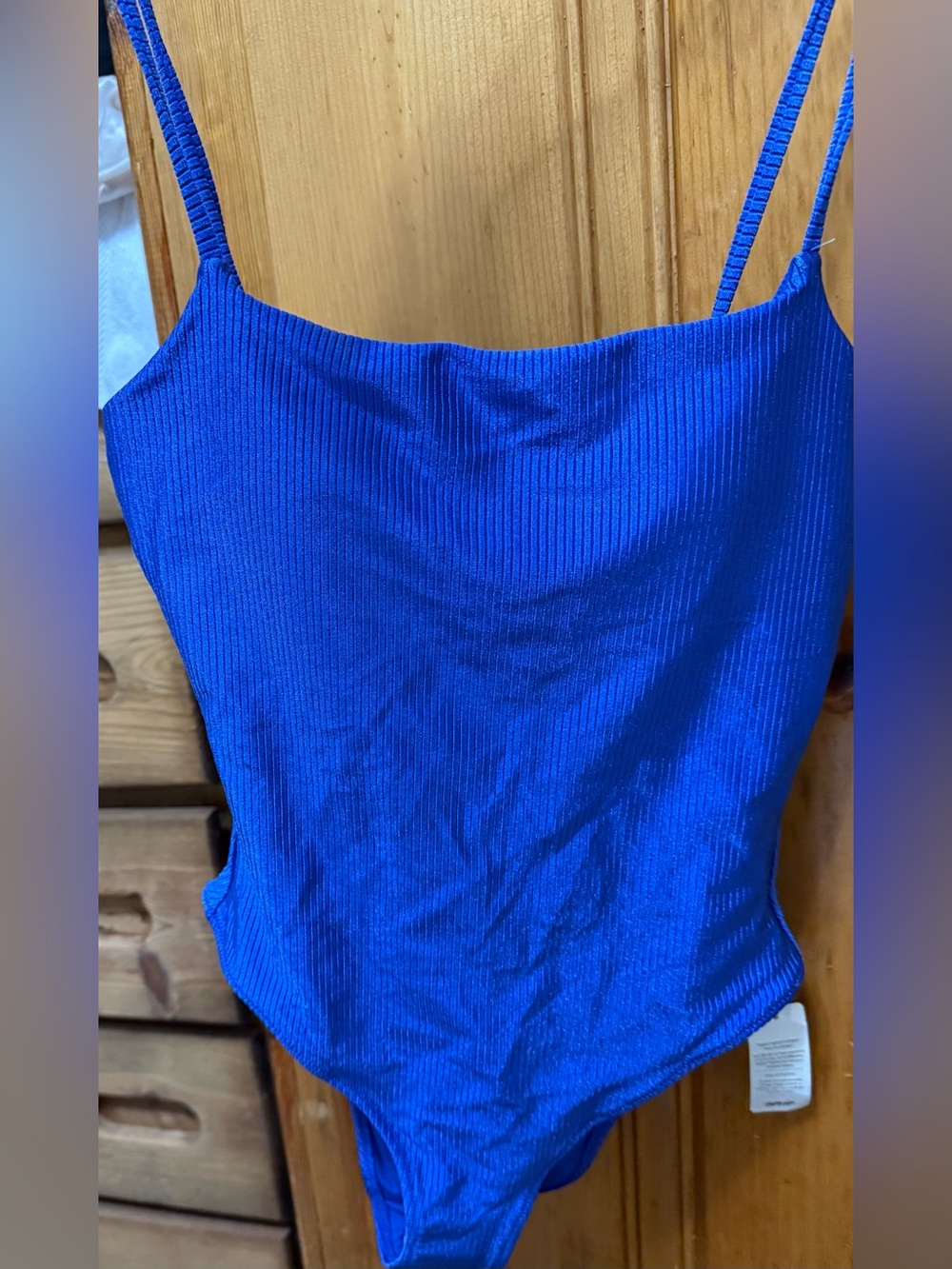 aerie NWT Electric Blue Ribbed strappy scoop One-Piece Full Coverage Swimsuit - Picture 8 of 12